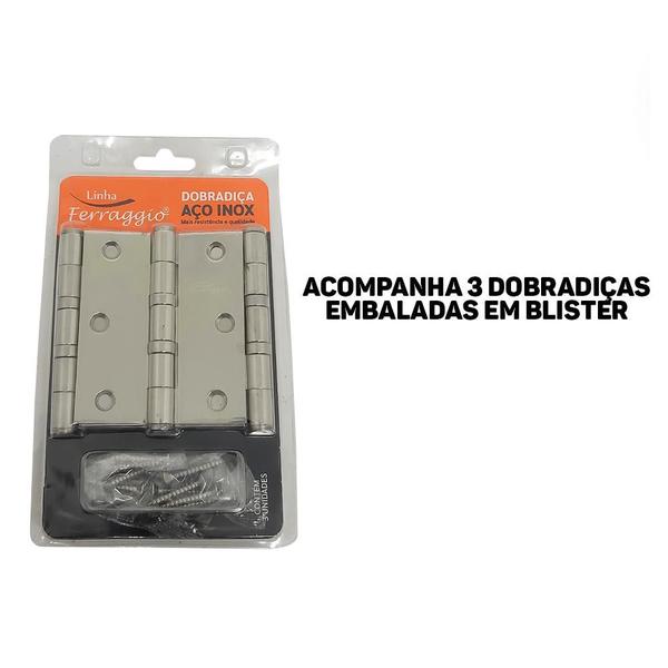 Imagem de Dobradiça Para Porta De Madeira Kit 3 Unidades Inox Polido