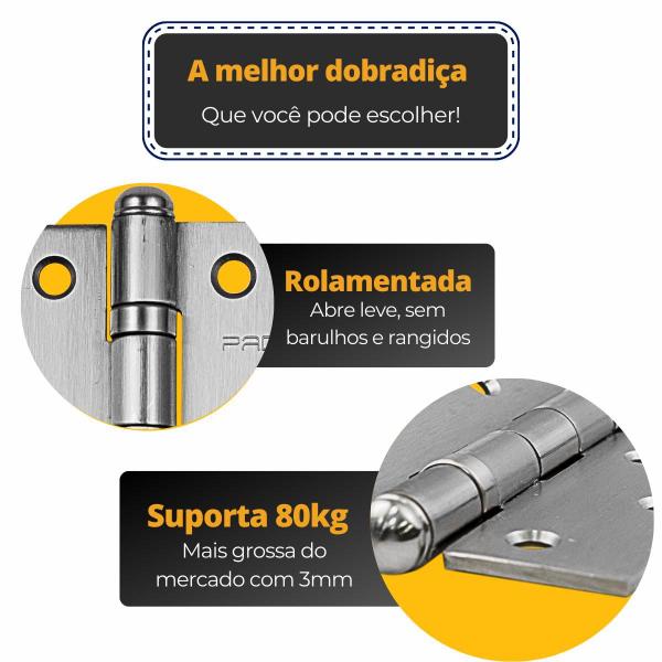 Imagem de Dobradiça para Porta Inox com Rolamento 4030 Pado - Inox Escovado