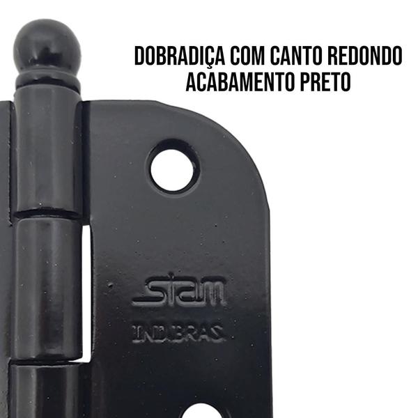 Imagem de Dobradiça Para Porta Madeira Pino Bola 3 Peças Stam Preto