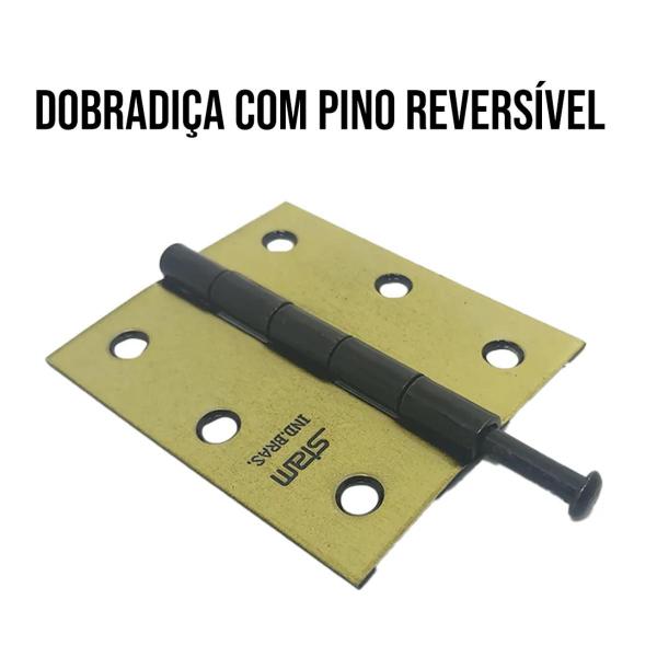 Imagem de Dobradiça Para Porta Madeira Pino Reversível Stam 3 Peças