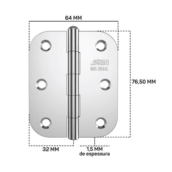 Imagem de Dobradiça Para Porta Madeira Pino Reversível Stam 3 Unidades