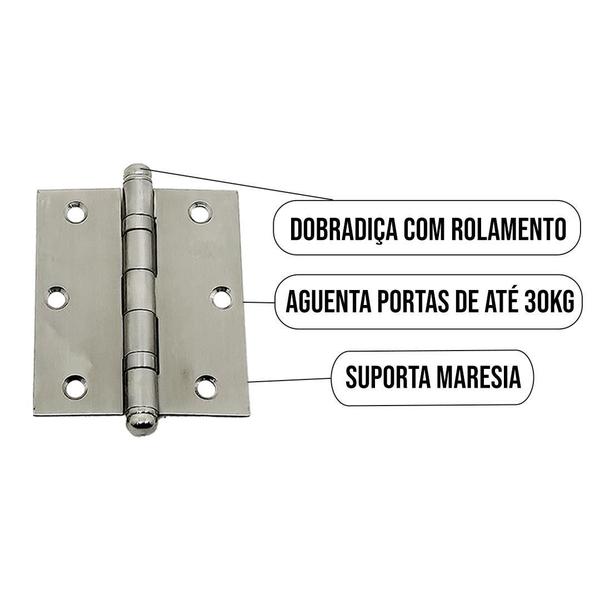 Imagem de Dobradiça Para Porta Madeira Rolamento Aço Inox Pado 3 Peças