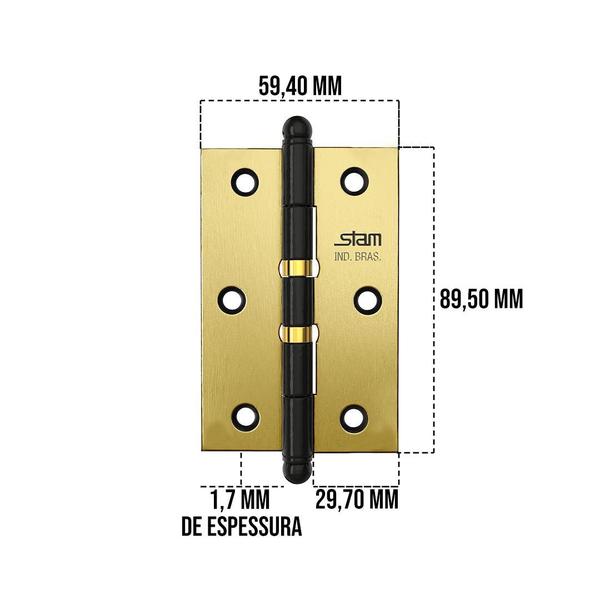 Imagem de Dobradiça Para Porta Madeira Rolamento Bronze Stam 3 Peças