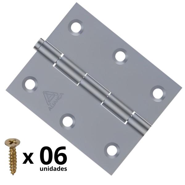 Imagem de Dobradiça Para Porta Portão Madeira Aço Zincado 3.1/2"  Aliança  Kit 06 Un