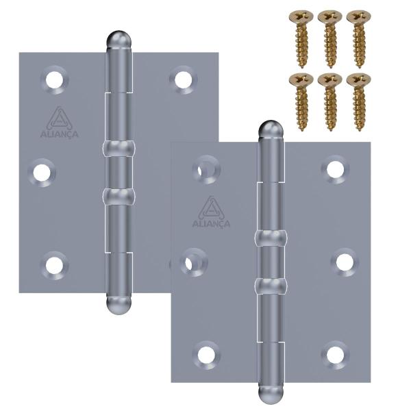 Imagem de Dobradiça Para Porta Portão Madeira Aço Zincado Pino Bola 3.1/2"  Aliança  Kit 02 Un