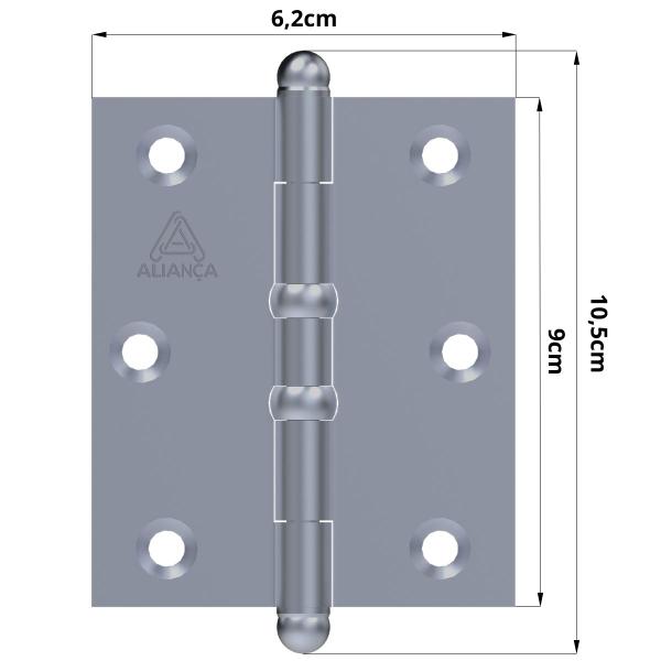 Imagem de Dobradiça Para Porta Portão Madeira Aço Zincado Pino Bola 3.1/2"  Aliança  Kit 05 Un