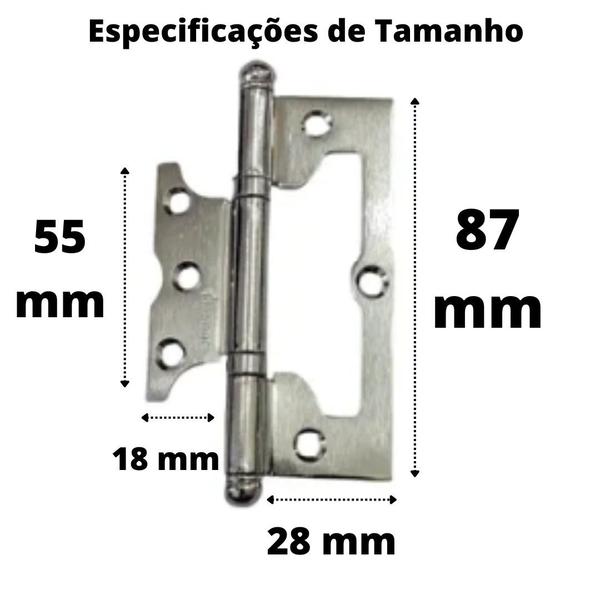 Imagem de Dobradiça Para Porta Sobrepor Sem Rebaixo Aço 3 Unidades