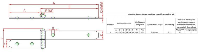 Imagem de Dobradiça Parafusar 1 Haste N-1 20cm Forsul para portão, porteira e porta Preta