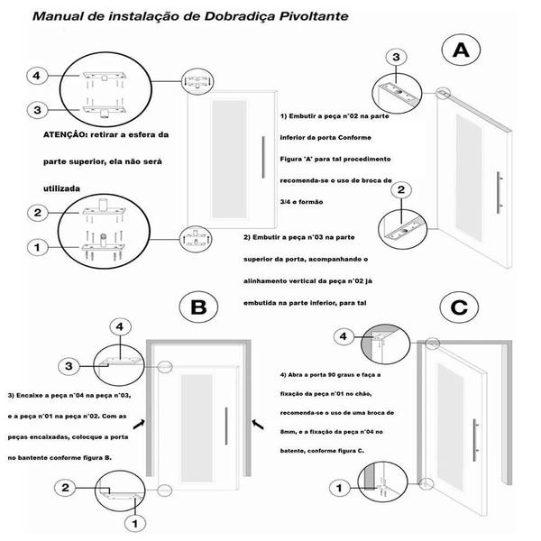 Imagem de Dobradiça Pivô Pino Porta Pivotante 150 Kg Aço Inox 304 2Pçs