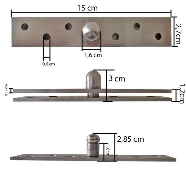 Imagem de Dobradiça Pivô Pino Porta Pivotante 300 Kg 2Pçs Aço Inox 304