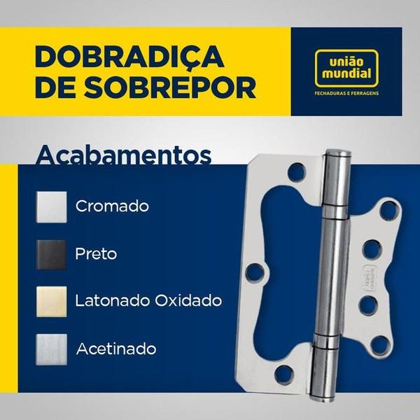 Imagem de Dobradiça Porta Encaixe Rápido Sobrepor 4x3 Reforçado 03 Pçs