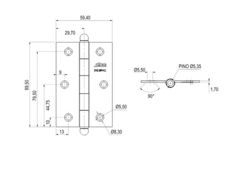 Imagem de Dobradiça Porta kit com 3 pçs 3 1/2x2 5/16PINO BOLA LO