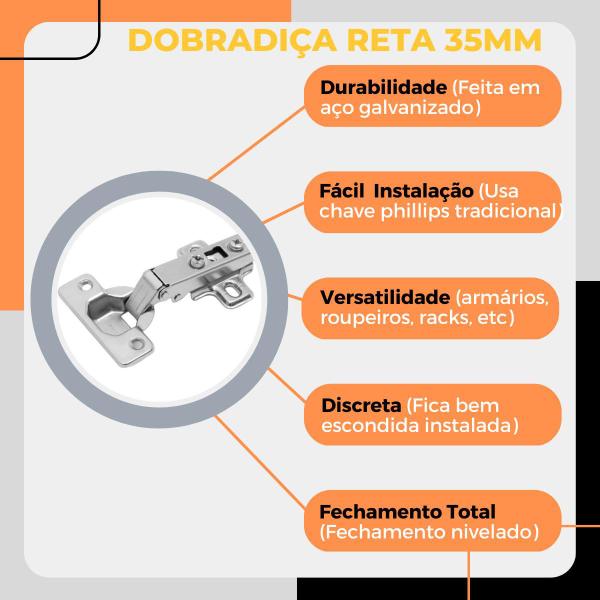 Imagem de Dobradiça Reta Para Móveis 35mm Tipo Caneco 2 Unidades