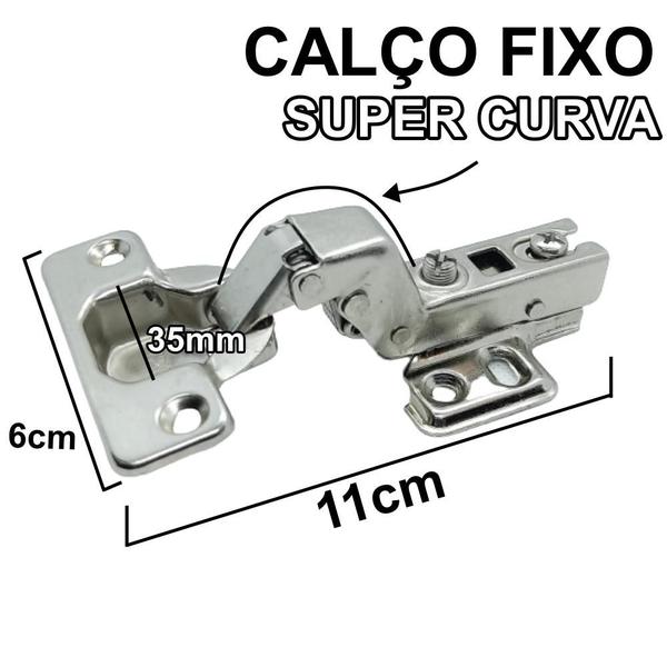 Imagem de Dobradiça Super Curva 35mm Calço Fixo Amortecedor 05 Peças