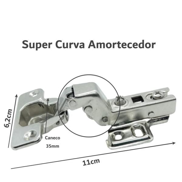 Imagem de Dobradiça Super Curva Amortecedor 35mm Calço Fixo 28 Peças