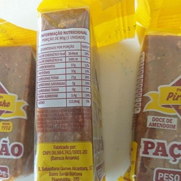 Doce de Amendoim Paçocão 18 unidades de 80g Paçoca sem Glúten Sul de Minas Piranguinho - Barraca Amarela Imagem de Doce de Amendoim Paçocão 18 unidades de 80g Paçoca sem Glúten Sul de Minas Piranguinho