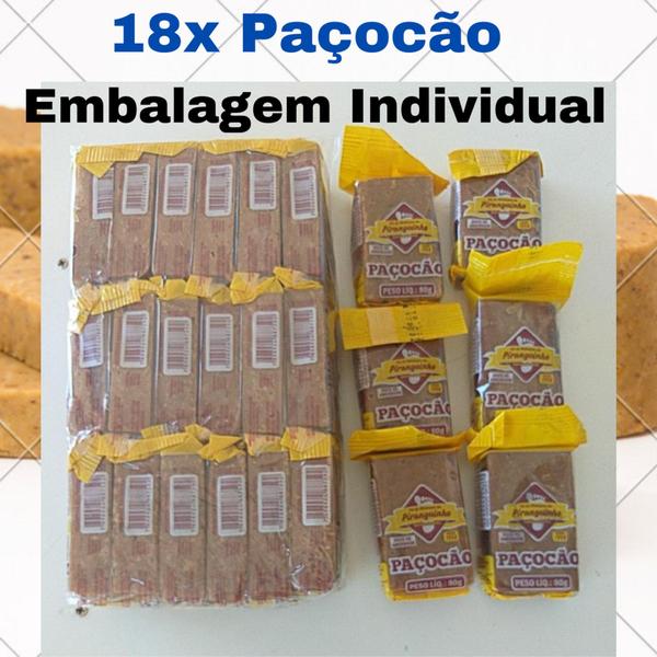 Doce de Amendoim Paçocão 18 unidades de 80g Paçoca sem Glúten Sul de Minas Piranguinho - Barraca Amarela Imagem de Doce de Amendoim Paçocão 18 unidades de 80g Paçoca sem Glúten Sul de Minas Piranguinho