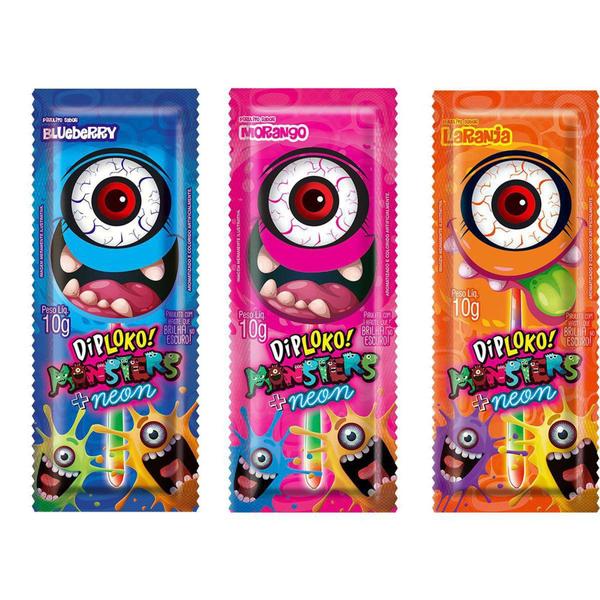 Doce Diploko Neon Monsters OLHO Display com 30 - Gna Imagem de Doce Diploko Neon Monsters OLHO Display com 30 - Gna