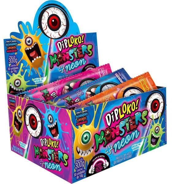 Doce Diploko Neon Monsters OLHO Display com 30 - Gna Imagem de Doce Diploko Neon Monsters OLHO Display com 30 - Gna