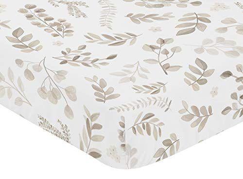 Imagem de Doce Jojo Projeta Folha Floral Menino ou Menina Folha De Berço Infantil Bebê ou Infantil Viveiro de Cama - Gênero Neutro Bege Taupe Branco Gênero Neutro Boho Aquarela Flor Botânica Flor Tropical Jardim Tropical