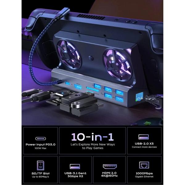 Imagem de Dock 11 em 1 para Steam Deck - 4K@60Hz, HDMI 2.0, Gigabit Ethernet e USB-C