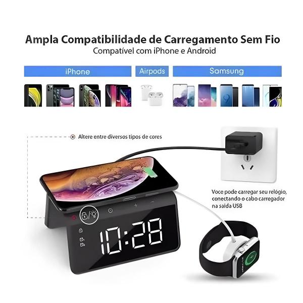 Imagem de Dock Carregador Por Indução Despertador Luminária Premium