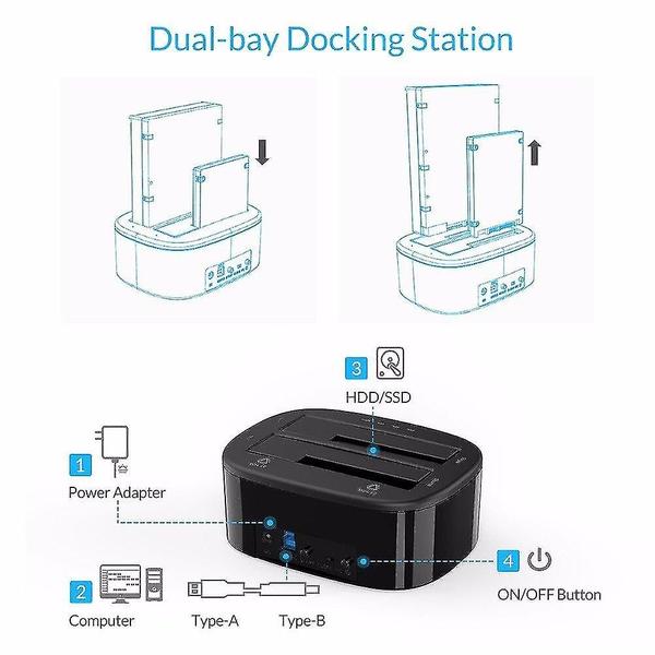 Imagem de Dock para HDD e SSD de compartimento duplo, USB3.0, 2,5/3,5", Clone