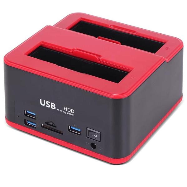 Imagem de Dock Station 2 HD Sata 2,5 e 3,5 Docking Base Case Entradas 2 USB 2.0 Pendrive Leitor de Cartão SD e TF para Backup