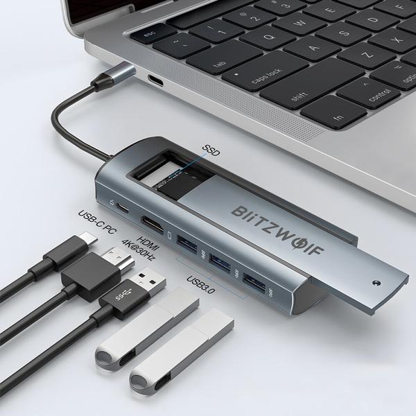 Imagem de Dock Station HUB 6 em 1 USB-C com Slot M.2 SATA SSD HDMI 4K