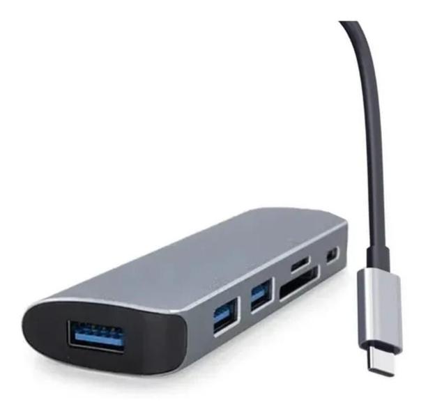 Imagem de Dock Station Hub Tipo C 6X1 Com Usb 3.0 Card Reader Sd/Tf