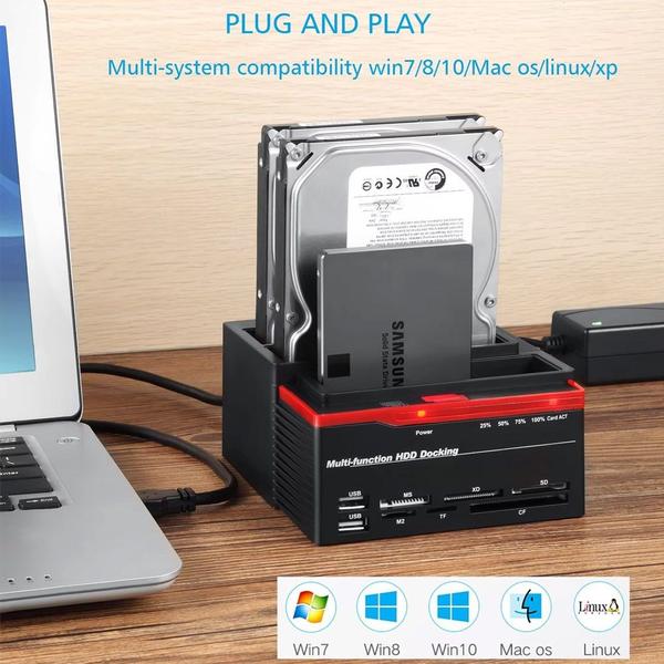 Imagem de Docking Station, Card Reader, USB 3.0 a 2 portas SATA, 1 porta IDE,  Hub USB 3.0 com OTB e OTC Port