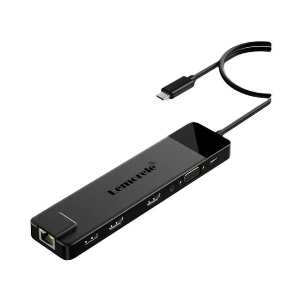 Imagem de Docking Station Lemorele 4K - Hub USB-C com Dual HDMI, VGA, USB 3.0 e Leitor de Cartão SD