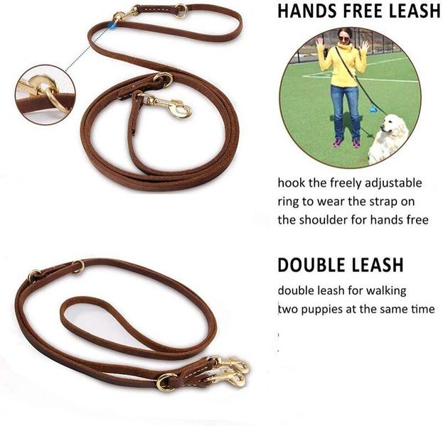 Dog Leash Wokex, couro genuíno, treinamento sem usar as mãos Imagem de Dog Leash Wokex, couro genuíno, treinamento sem usar as mãos