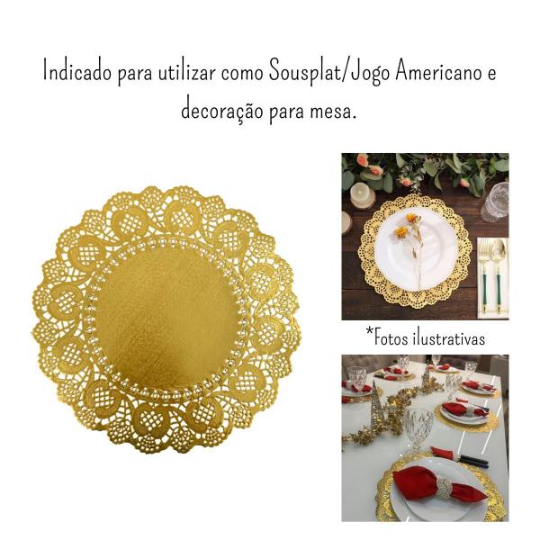 Imagem de Doilies toalha de papel rendado  Redondo 34,5cm Dourado 52un