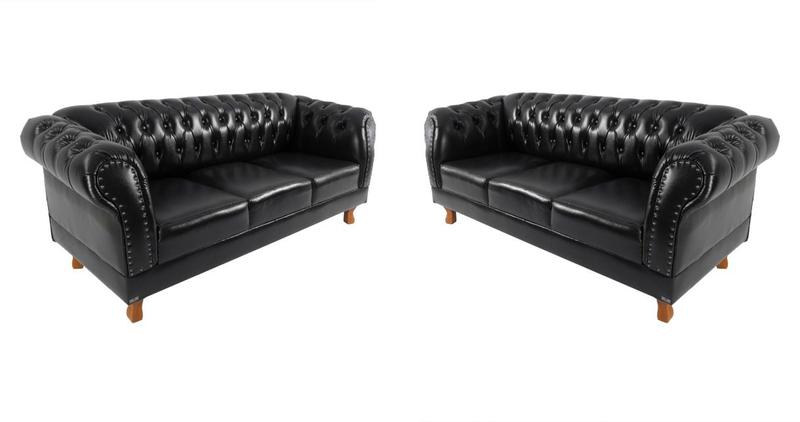 Imagem de Dois Sofás Chesterfield Capitone Duque Corano - Preto 2,30