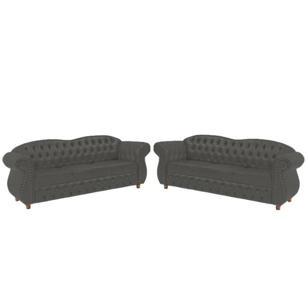 Imagem de Dois Sofás Chesterfield Merlô 3 lugares 2M - Veludo Cinza Chumbo / Decoração, recepção, Barbearia, sala