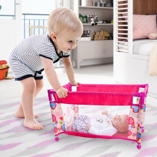 Imagem de Doll Crib JIZHI Reborn Baby Doll Bed dobrável com bolsa de armazenamento