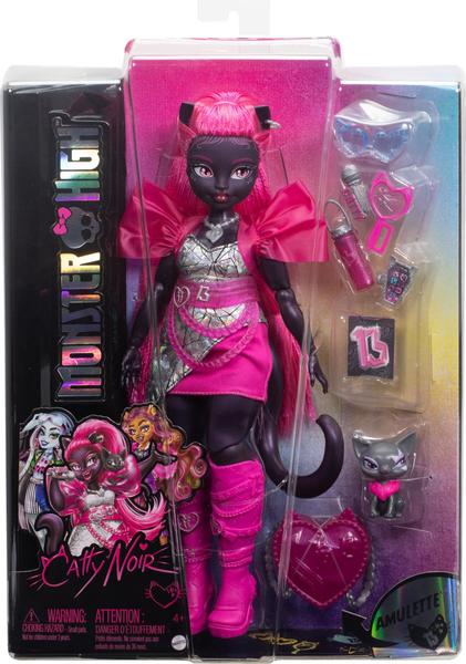 Imagem de Doll Monster High Catty Noir Werecat com gato de estimação e acesso.