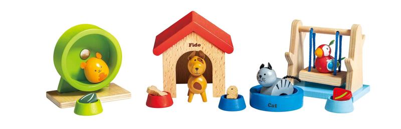 Imagem de Dollhouse Animal Set Hape Family Pets Wood Parrot Hamster Dog Cat