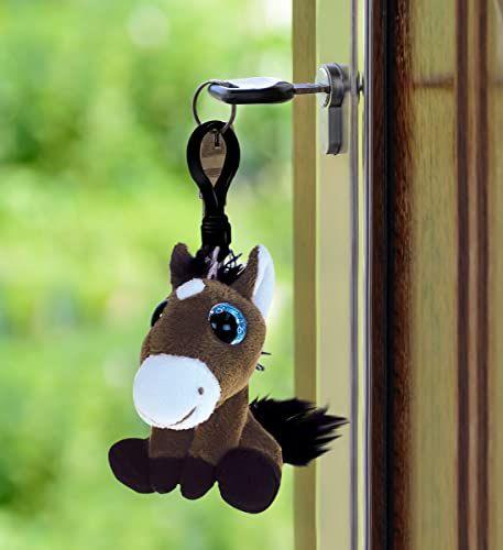 Imagem de DolliBu Cavalo de pelúcia grandes olhos chaveiro de pelúcia animal - Soft Farm Animal Charm com brilhantes olhos grandes, celeiro decorativo pelúcia brinquedo acessório e divertido Buddy Clip para crianças chaves, bolsa, mochila e sacos