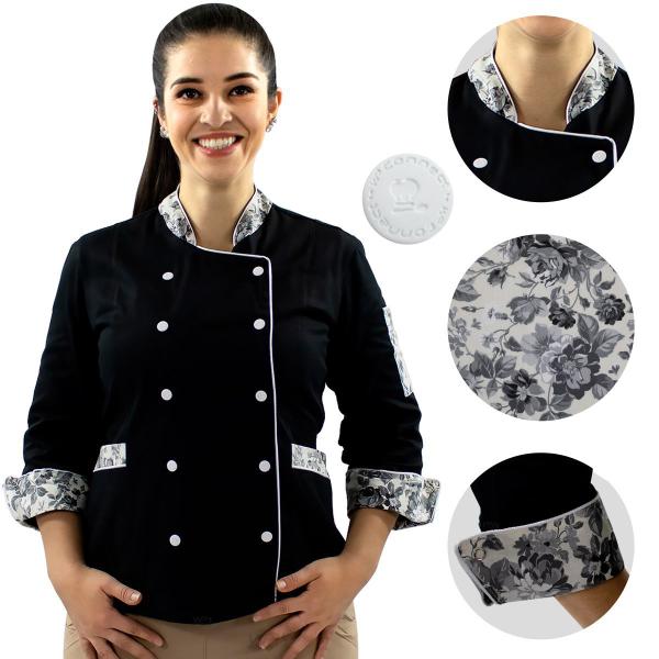 Imagem de Dólmã Bandana e Avental Chef de Cozinha Flores Feminino