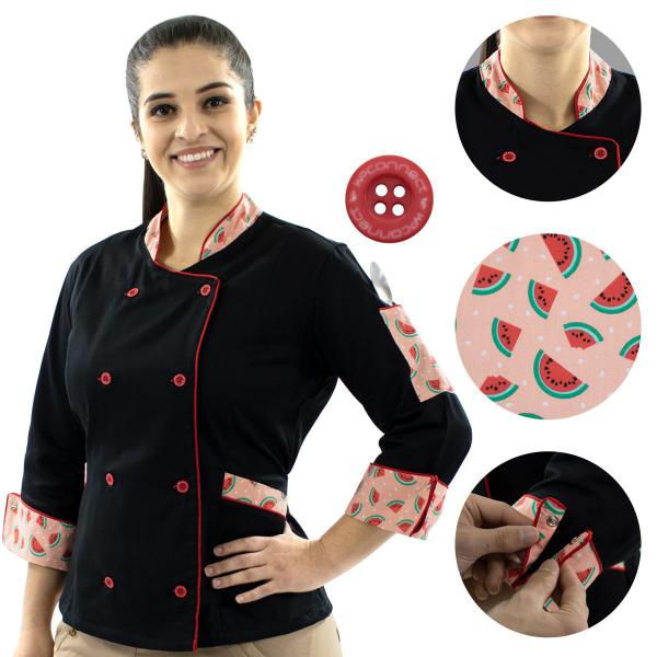 Imagem de Dólmã Bandana e Avental Chef de Cozinha Melancia Feminino