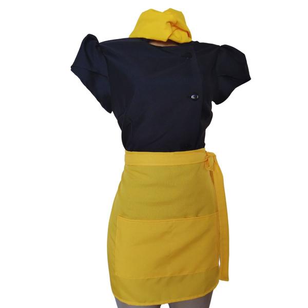 Imagem de Dólmã Chef Confeiteira Uniforme Profissional de Cozinha Manga Curta Avental Amarelo