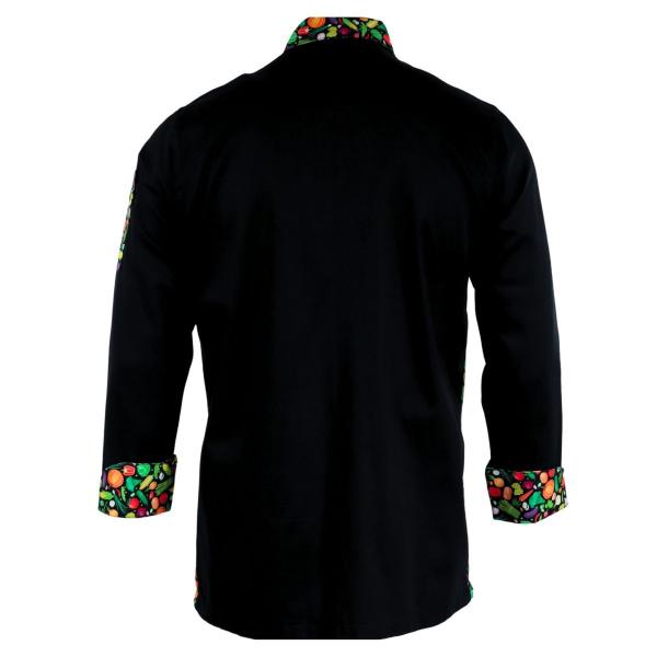 Dólmã Chef Cozinha Preto Legumes Saudáveis Unissex - Dr Chef - DR.CHEF Imagem de Dólmã Chef Cozinha Preto Legumes Saudáveis Unissex - Dr Chef