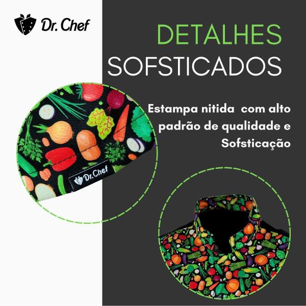 Dólmã Chef Cozinha Preto Legumes Saudáveis Unissex - Dr Chef - DR.CHEF Imagem de Dólmã Chef Cozinha Preto Legumes Saudáveis Unissex - Dr Chef