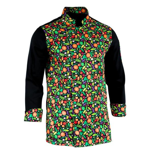Dólmã Chef Cozinha Preto Legumes Saudáveis Unissex - Dr Chef - DR.CHEF Imagem de Dólmã Chef Cozinha Preto Legumes Saudáveis Unissex - Dr Chef