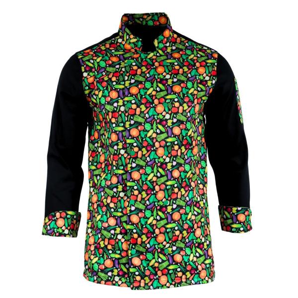 Dólmã Chef Cozinha Preto Legumes Saudáveis Unissex - Dr Chef - DR.CHEF Imagem de Dólmã Chef Cozinha Preto Legumes Saudáveis Unissex - Dr Chef