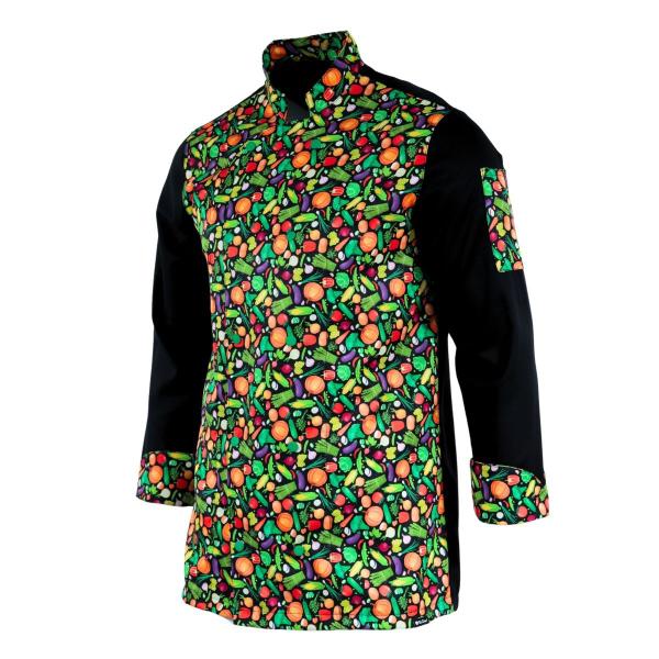 Dólmã Chef Cozinha Preto Legumes Saudáveis Unissex - Dr Chef - DR.CHEF Imagem de Dólmã Chef Cozinha Preto Legumes Saudáveis Unissex - Dr Chef