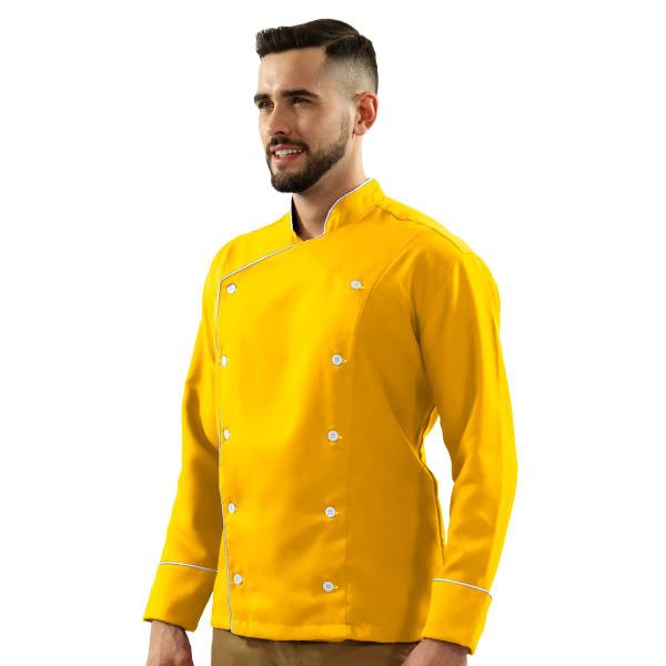 Imagem de Dólmã Chef de Cozinha Amarelo Unissex Oxford 100% Poliéster 