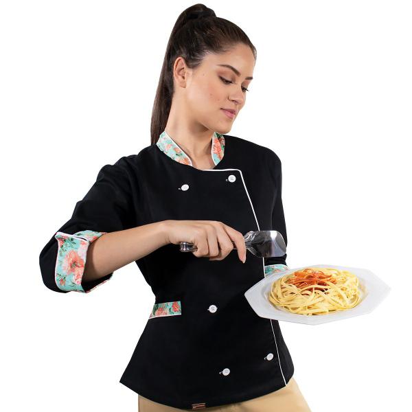 Imagem de Dólmã Chef de Cozinha Feminina Estampada Floral 100% Algodão